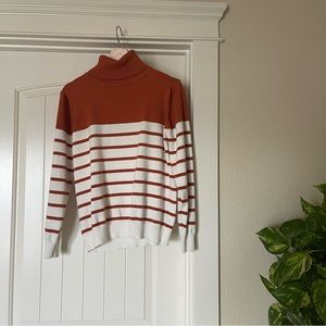 Women's Turtleneck Sweater Long Sleeve Orange Striped colorblock Sz Small